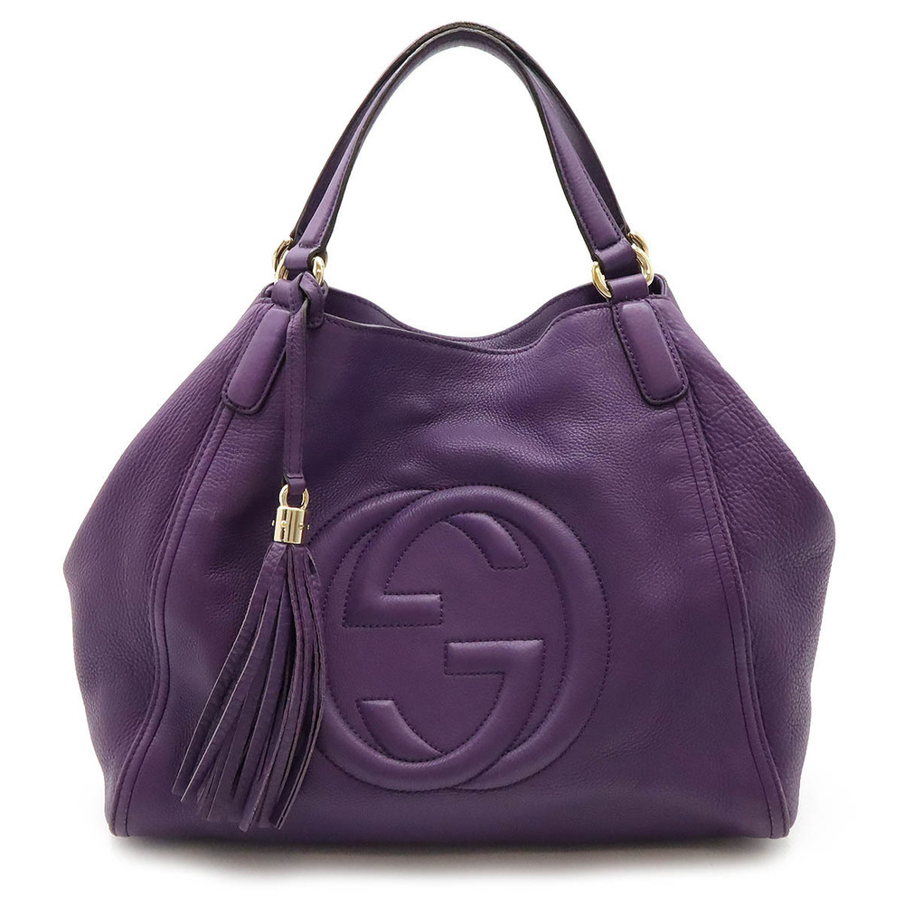 Gucci Soho Cellarius Tassel Fringe Tote Bag Shoulder Leather Purple